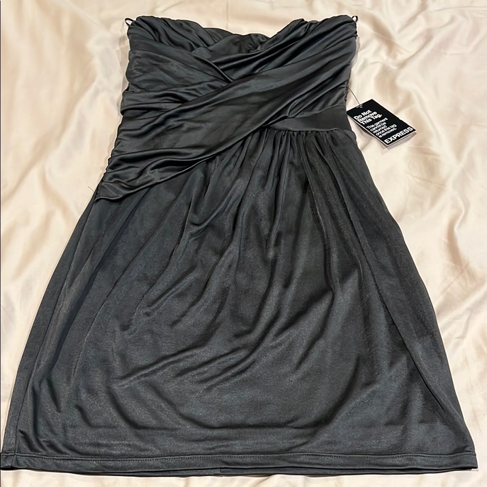 Express Gray Strapless Ruched Sheath Dress